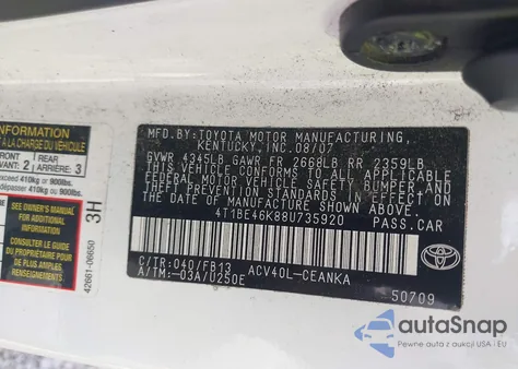 2008 Toyota Camry Le из США, поврежденный, VIN 4T1BE46K88U735920